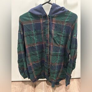 BDG flannel hoodie worn once Unisex size Medium button down shirt oversize throw